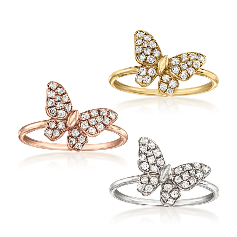 C. 1990 Vintage 1.20 ct. t.w. Diamond Jewelry Set: Three Butterfly Rings in 18kt Tri-Colored Gold. Size 6 image number 0