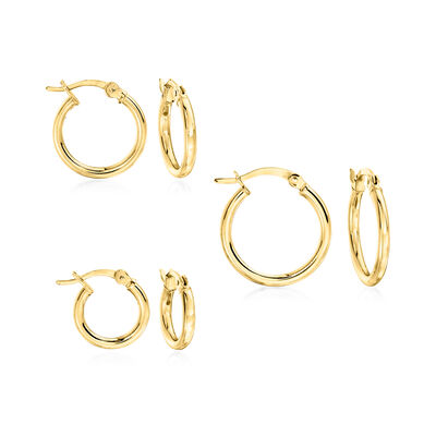 18kt Gold Over Sterling Jewelry Set: Three Pairs of 2mm Hoop Earrings