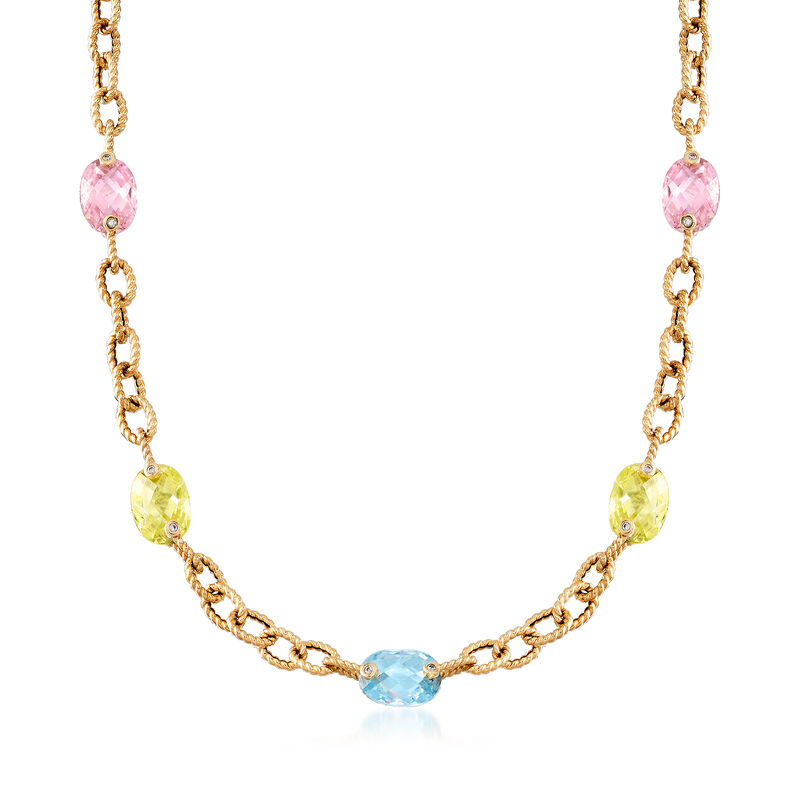 C. 2000 Vintage 40.30 ct. t.w. Multicolored CZ Station Link Necklace in 14kt Yellow Gold image number 0