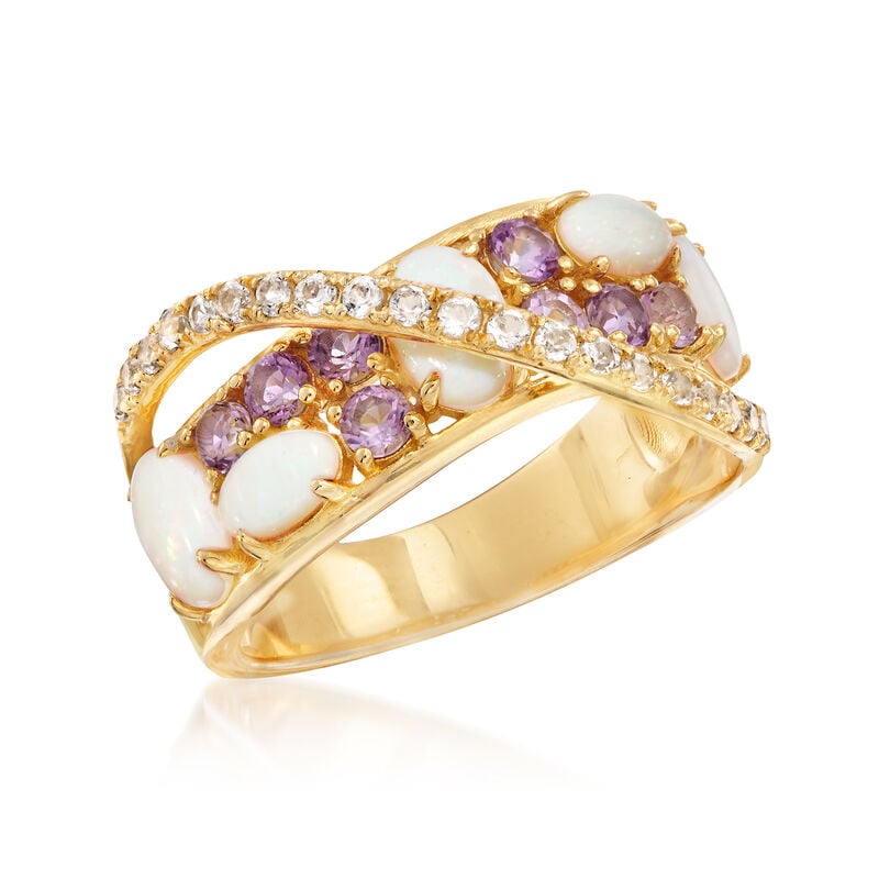 Opal and .50 ct. t.w. Multi-Stone Ring in 18kt Gold Over Sterling image number 3