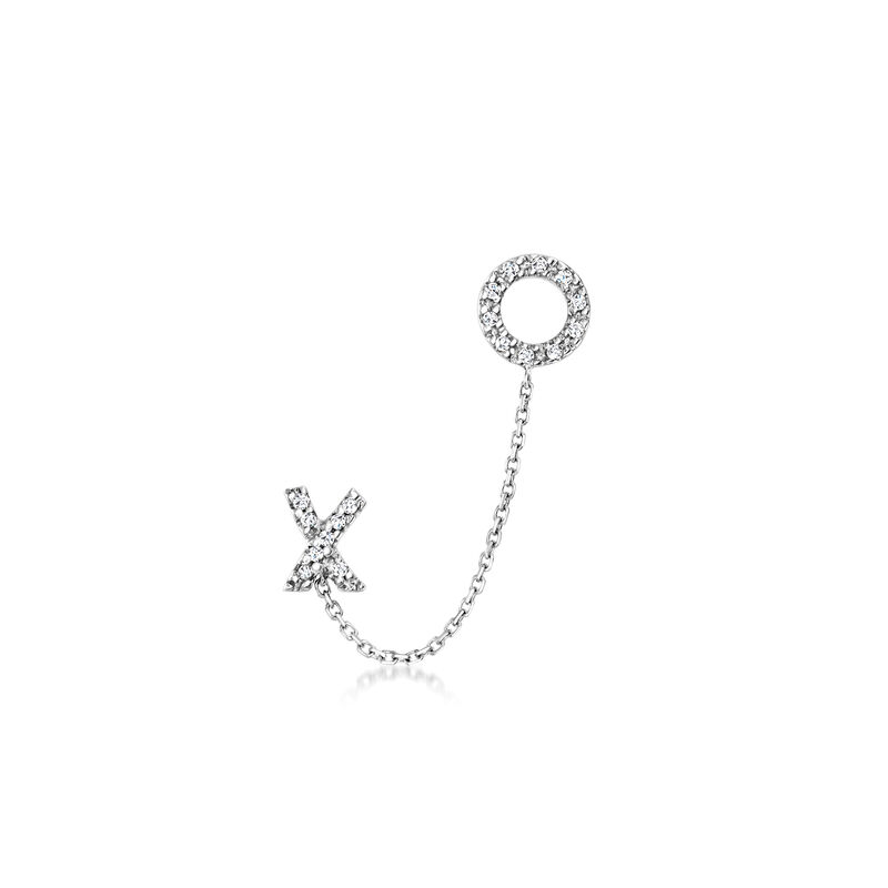 Sterling Silver Double-Piercing Chain XO Single Earring with Diamond Accents image number 0