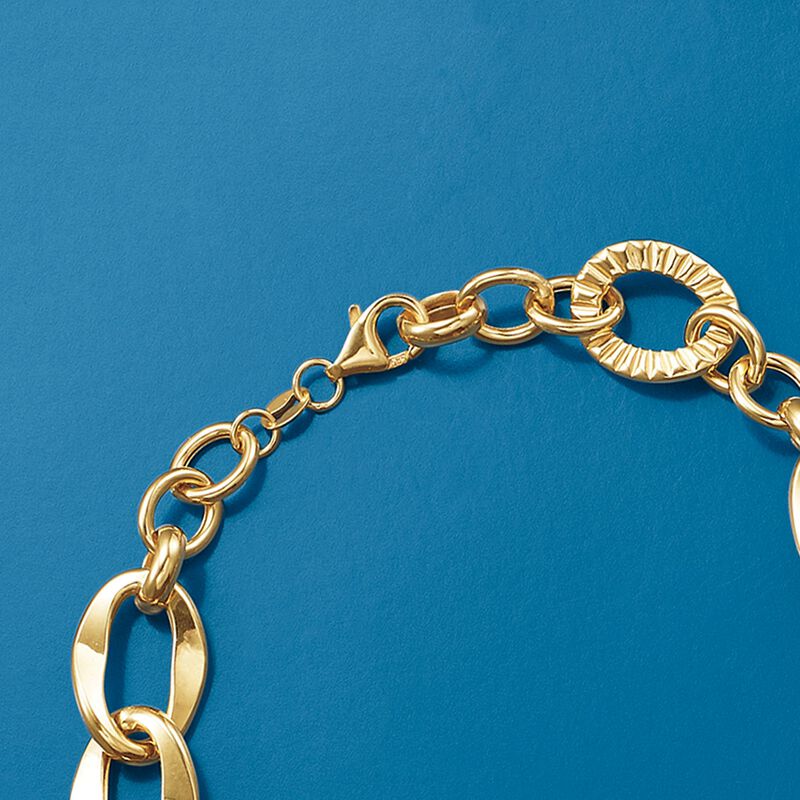 Italian 14kt Yellow Gold Textured and Polished Multi-Link Necklace. 18&quot; image number 4