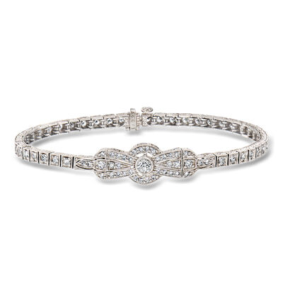 C. 1990 Vintage 1.00 ct. t.w. Diamond Bow Bracelet in Platinum