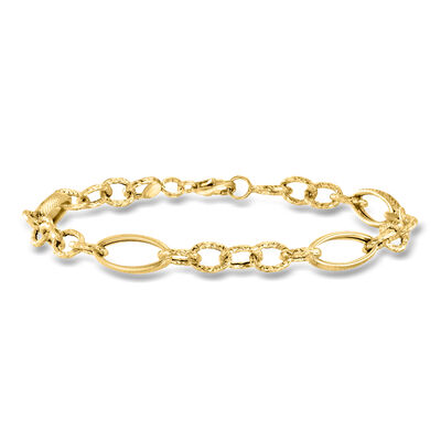 Italian 14kt Yellow Gold Alternating Cable and Oval-Link Bracelet