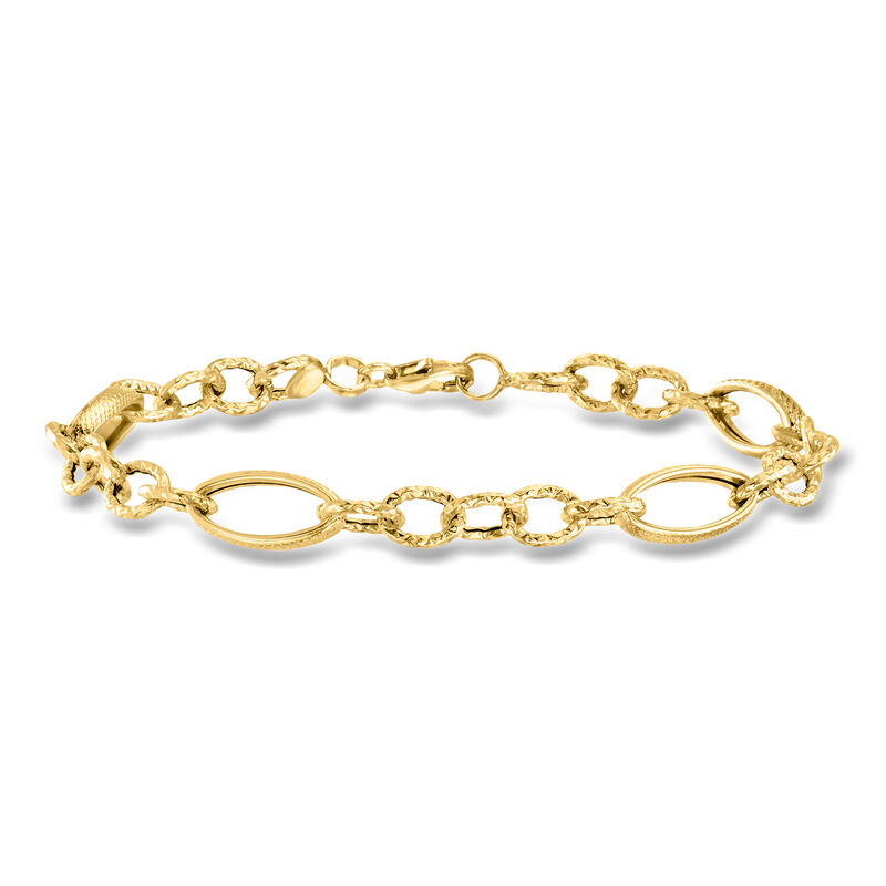 Italian 14kt Yellow Gold Alternating Cable and Oval-Link Bracelet image number 0