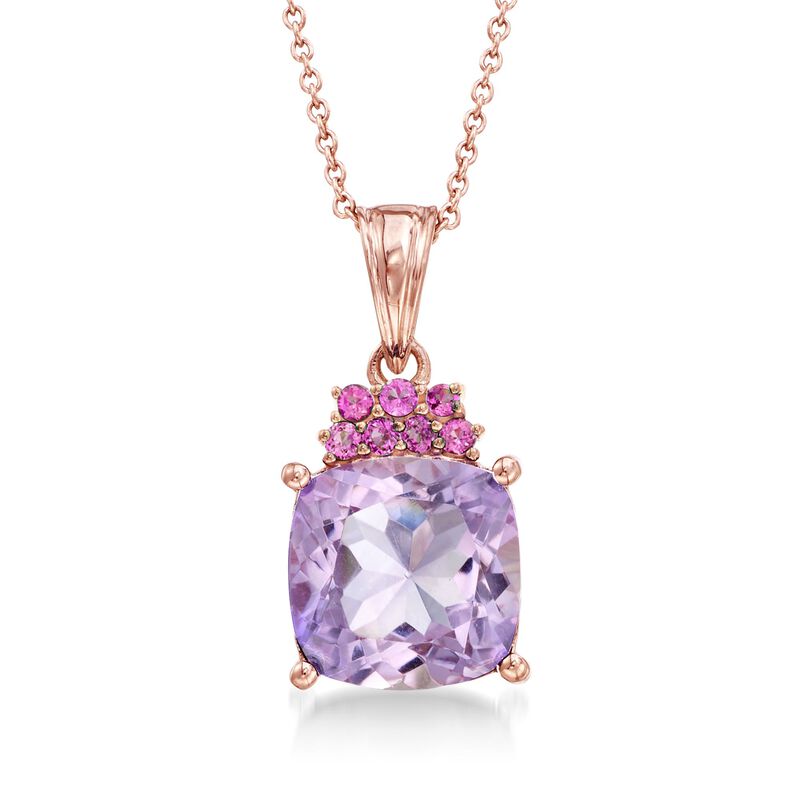 4.90 Carat Amethyst and .30 ct. t.w. Rhodolite Garnet Pendant Necklace in 18kt Rose Gold Over Sterling image number 0