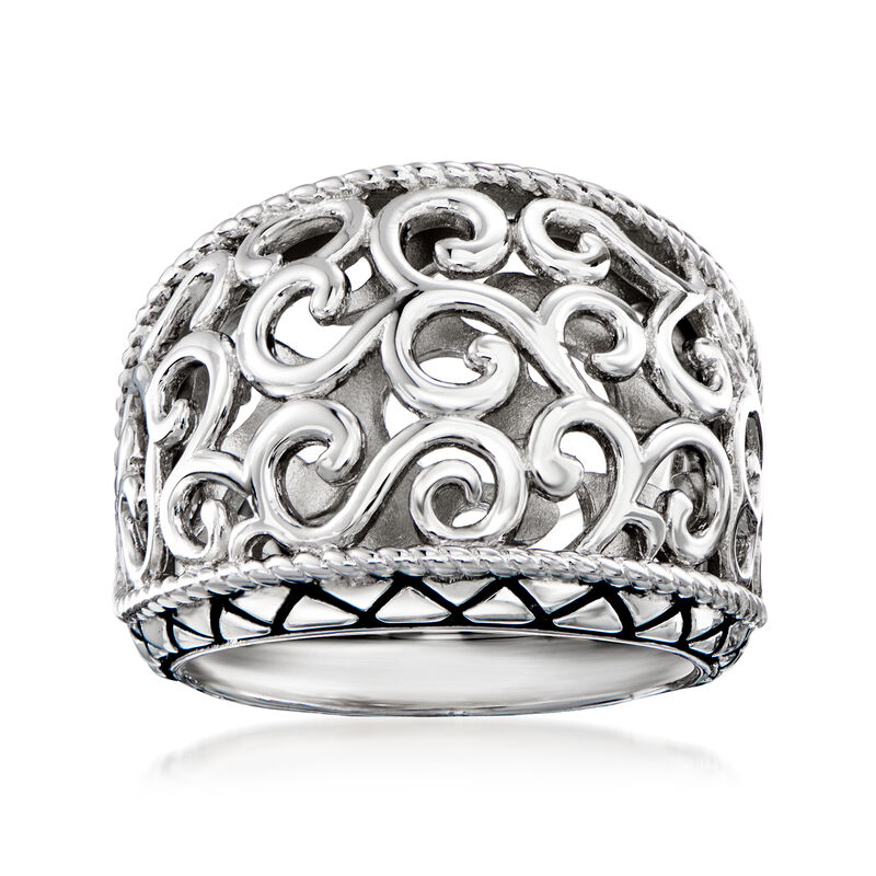 Andrea Candela "Pasion De Plata" Sterling Silver Filigree Ring with Black Enamel. Size 7 image number 0