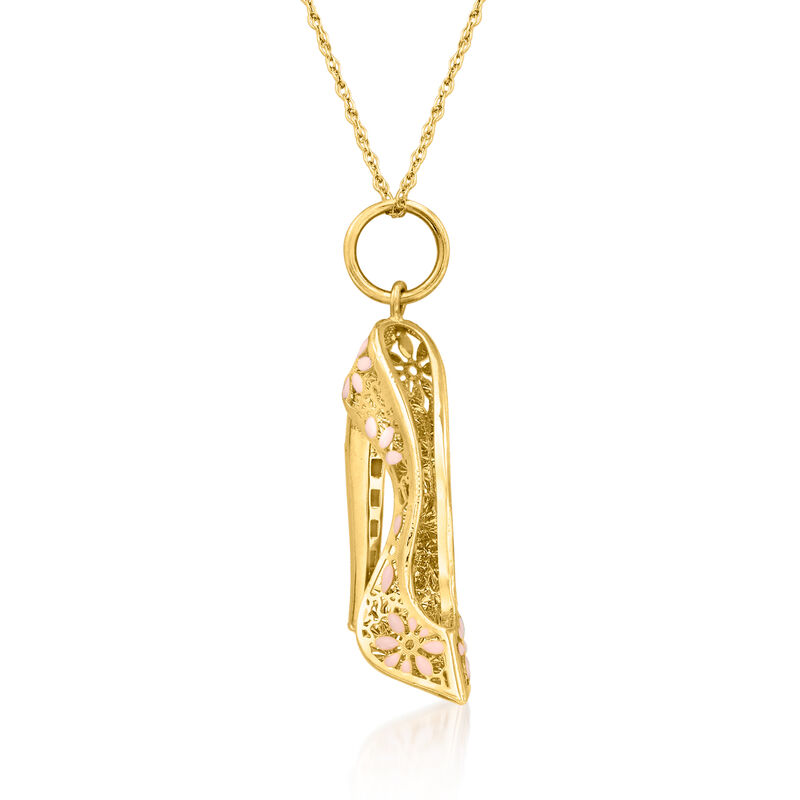 Italian 14kt Yellow Gold and Pink Enamel Stiletto Shoe Pendant image number 2
