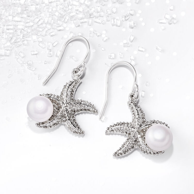 8-8.5mm Cultured Pearl Starfish Earrings in Sterling Silver  image number 4