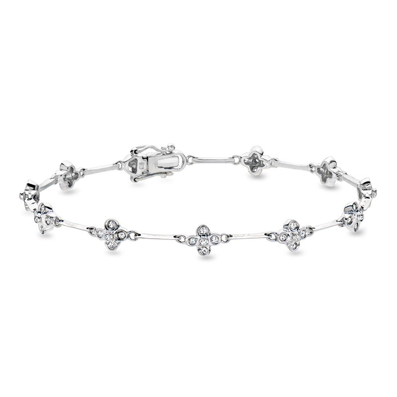 C. 1990 Vintage .40 ct. t.w. Diamond Flower Station Bracelet in 14kt White Gold. 7" image number 0
