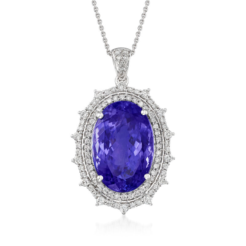 25.00 Carat Tanzanite and 1.56 ct. t.w. Diamond Pendant Necklace in 18kt White Gold image number 0