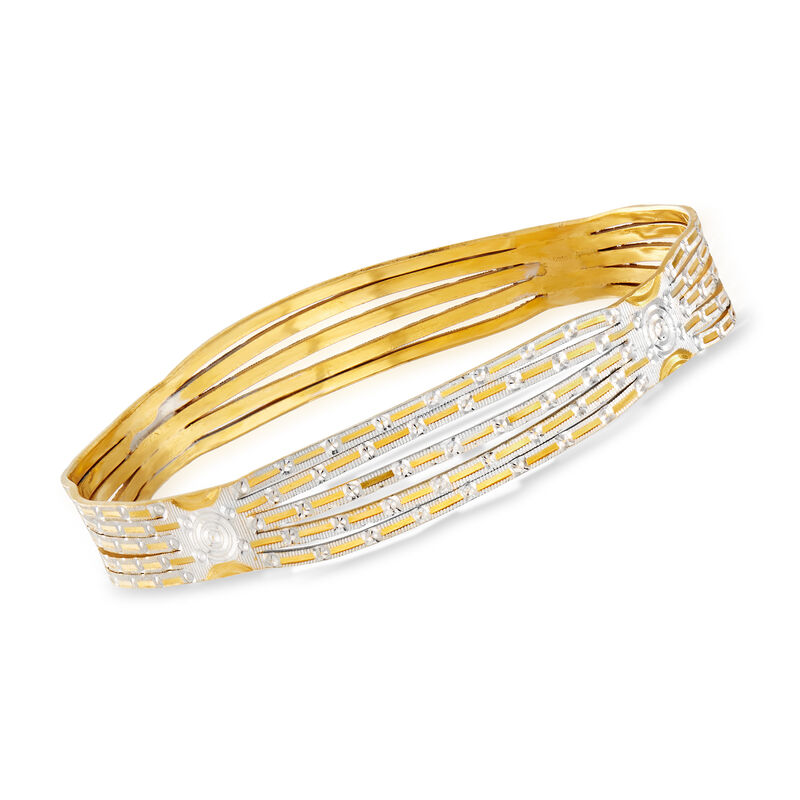 C. 1986 Vintage 22kt Two-Tone Gold Circle-Design Bangle Bracelet with British Hallmark image number 0