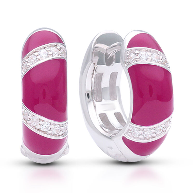Belle Etoile &quot;Glissando&quot; Red Enamel and .30 ct. t.w. CZ Omega Earrings in Sterling Silver image number 0