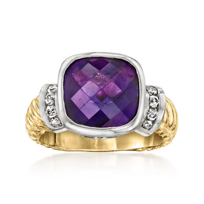 C. 1990 Vintage 3.75 Carat Amethyst Ring with .25 ct. t.w. Diamonds in 14kt Two-Tone Gold