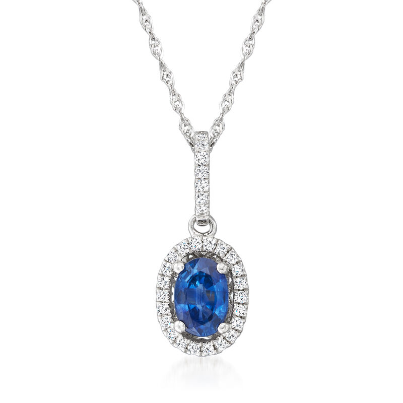 .60 Carat Sapphire and .12 ct. t.w. Diamond Pendant Necklace in 14kt White Gold. 18&quot; image number 1