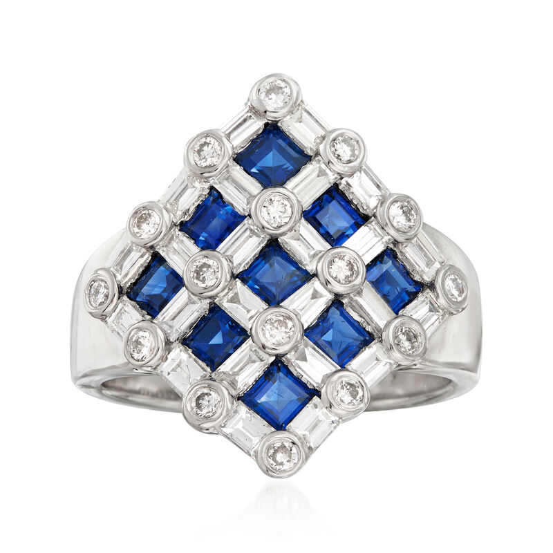 C. 1980 Vintage 1.58 ct. t.w. Sapphire and 1.25 ct. t.w. Diamond Checkerboard Ring in Platinum. Size 7 image number 0