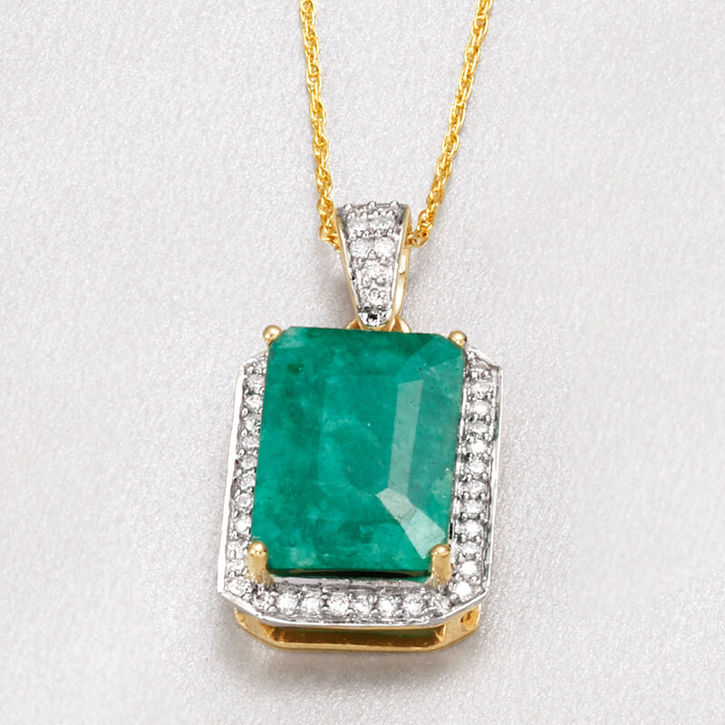 5.50 Carat Emerald and .25 ct. t.w. Diamond Pendant Necklace in 14kt Yellow Gold. 18&quot; image number 4