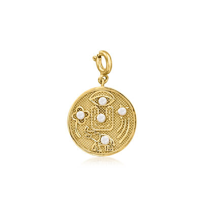 2-2.5mm Cultured Pearl Good Luck Symbols Charm in 18kt Gold Over Sterling