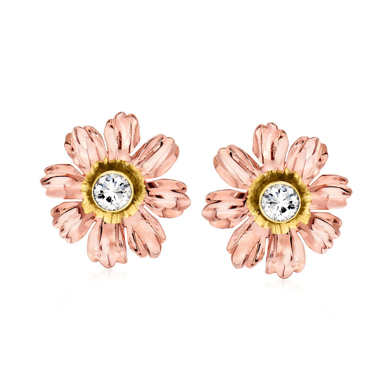 C. 1960 Vintage .77 ct. t.w. Diamond Flower Earrings in 14kt Two-Tone Gold image number 0