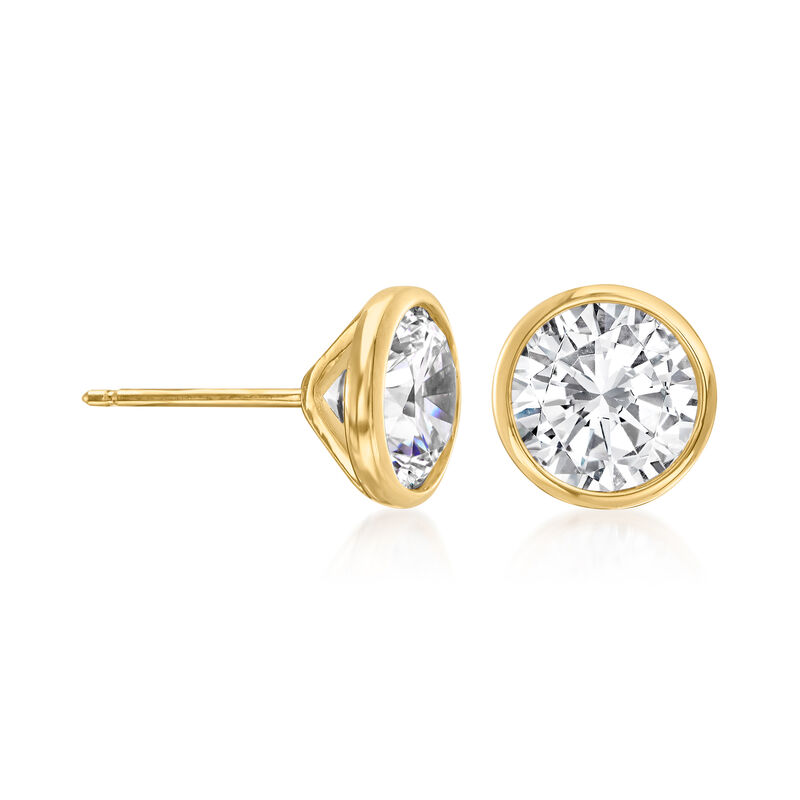 2.00 ct. t.w. Bezel-Set CZ Stud Earrings in 14kt Yellow Gold image number 2
