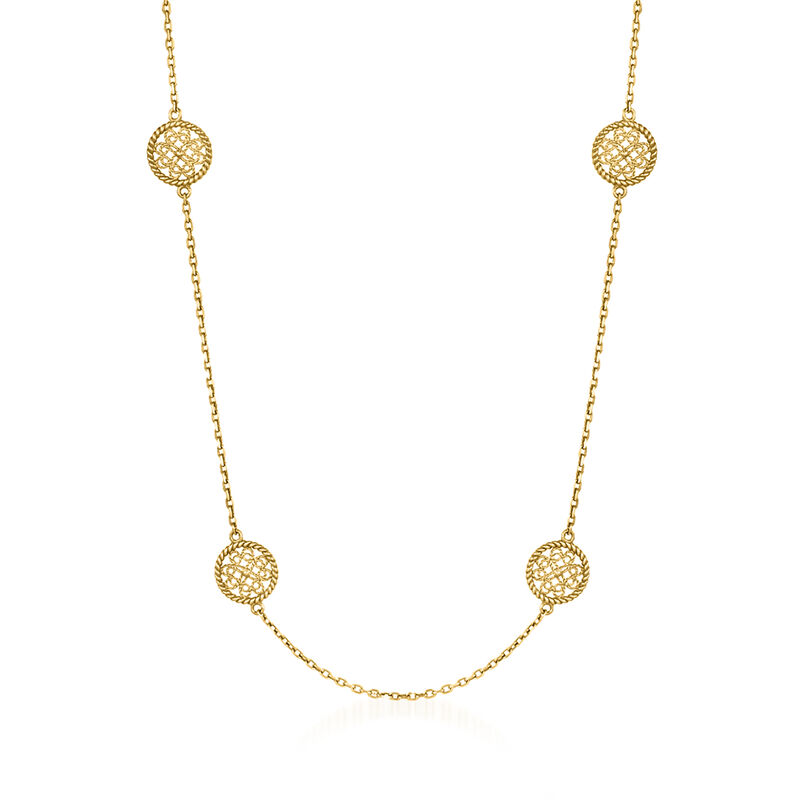 18kt Gold Over Sterling Filigree Circle Station Necklace. 36" image number 0