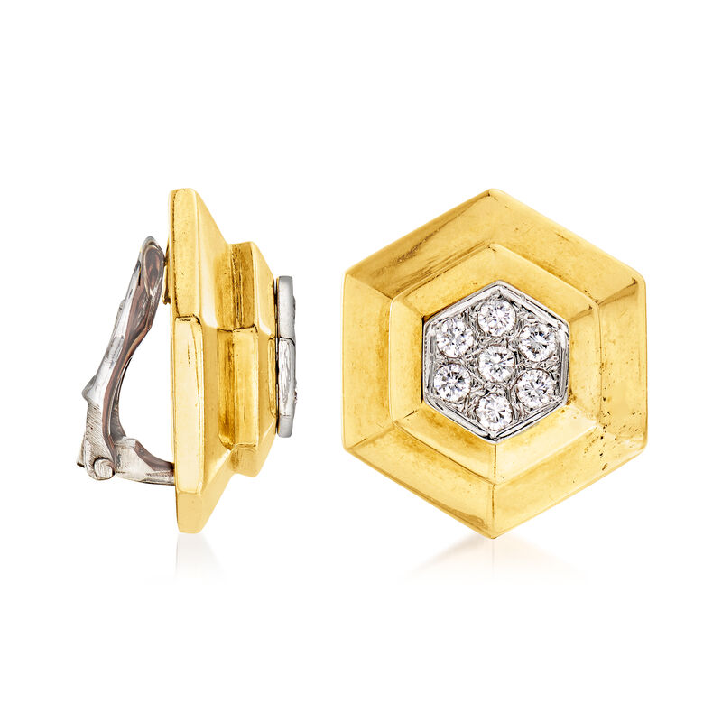 C. 1970 Vintage .85 ct. t.w. Diamond Hexagon Clip-On Earrings in 18kt Yellow Gold image number 2