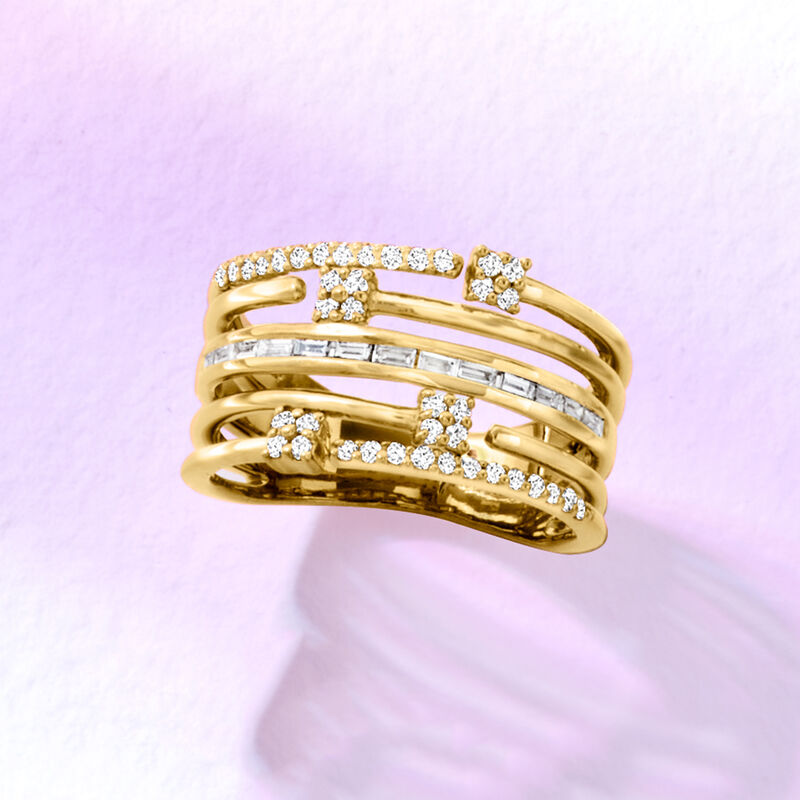 .33 ct. t.w. Baguette and Round Diamond Multi-Row Ring in 18kt Gold Over Sterling image number 3