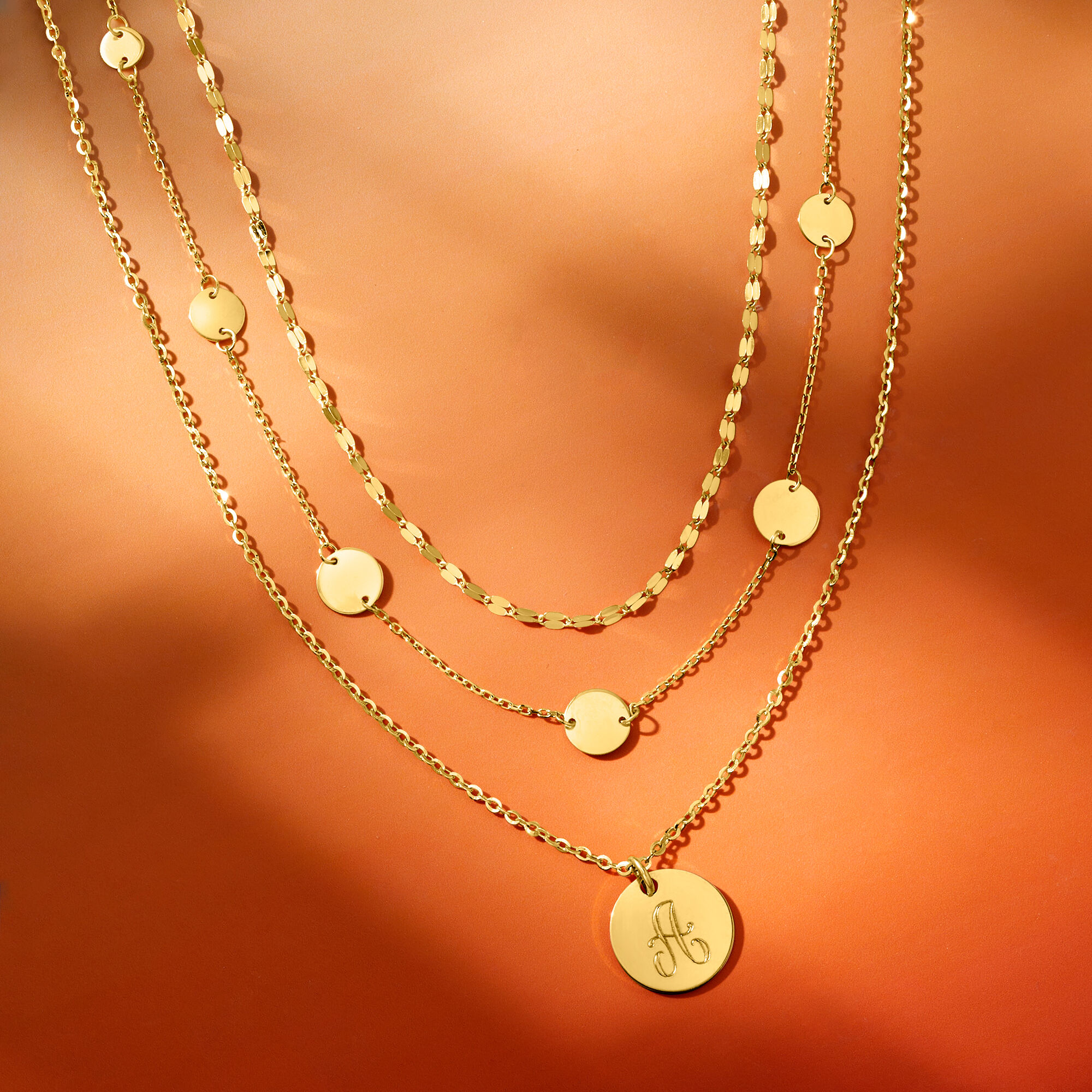 Gold disc station necklace sales