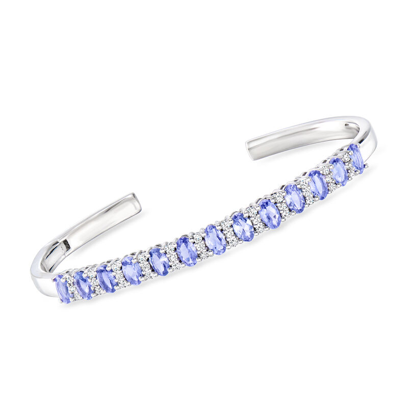 2.50 ct. t.w. Tanzanite and .70 ct. t.w. White Topaz Cuff Bracelet in Sterling Silver. 7&quot; image number 0
