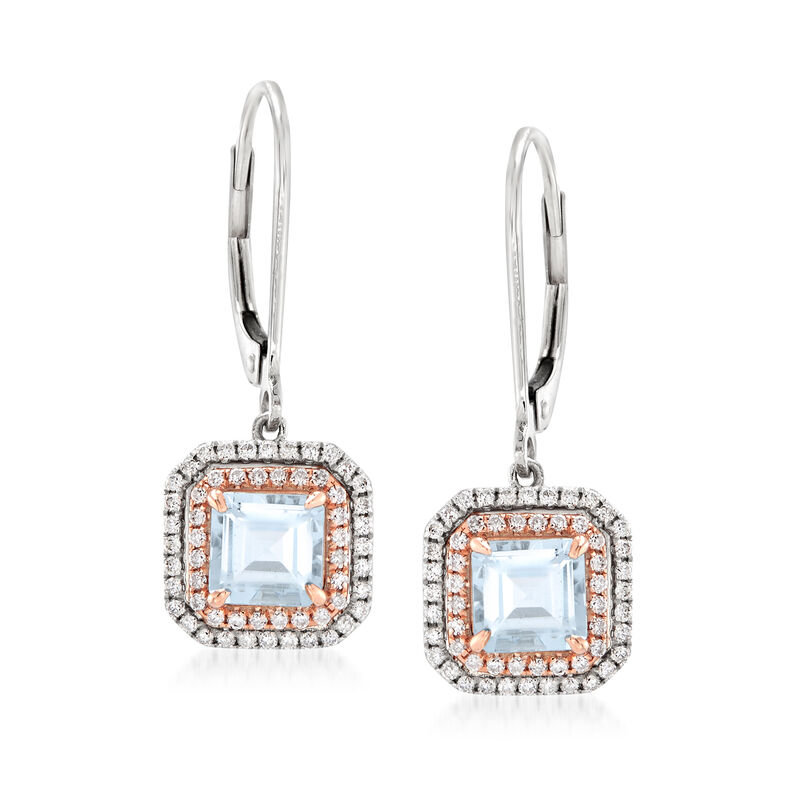 1.10 ct. t.w. Aquamarine and .35 ct. t.w. Diamond Drop Earrings in 14kt Two-Tone Gold image number 0