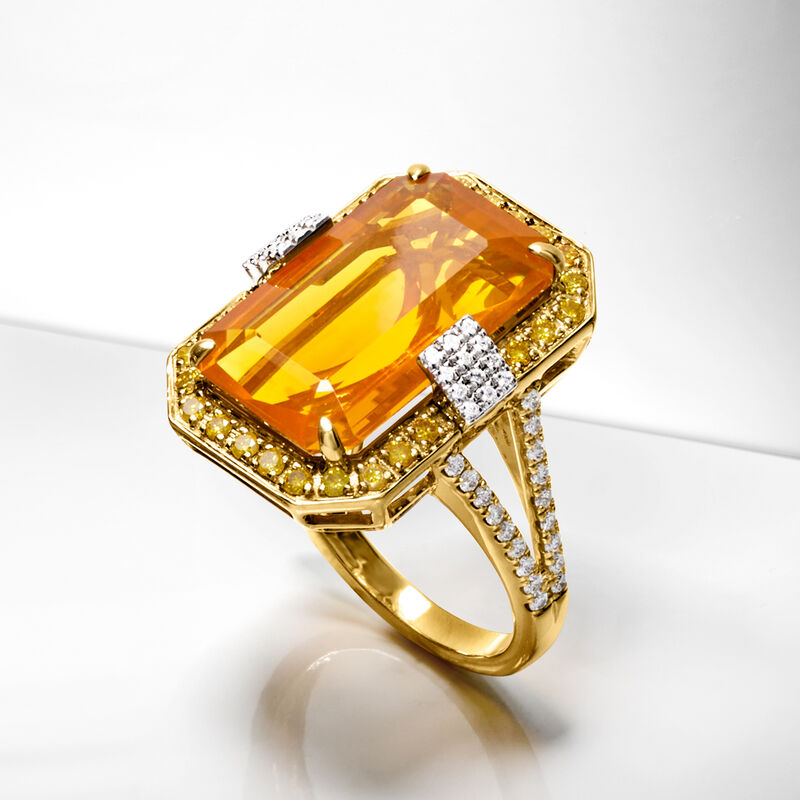 Fire Opal Ring with .72 ct. t.w. Yellow and White Diamonds in 18kt Two-Tone Gold image number 3