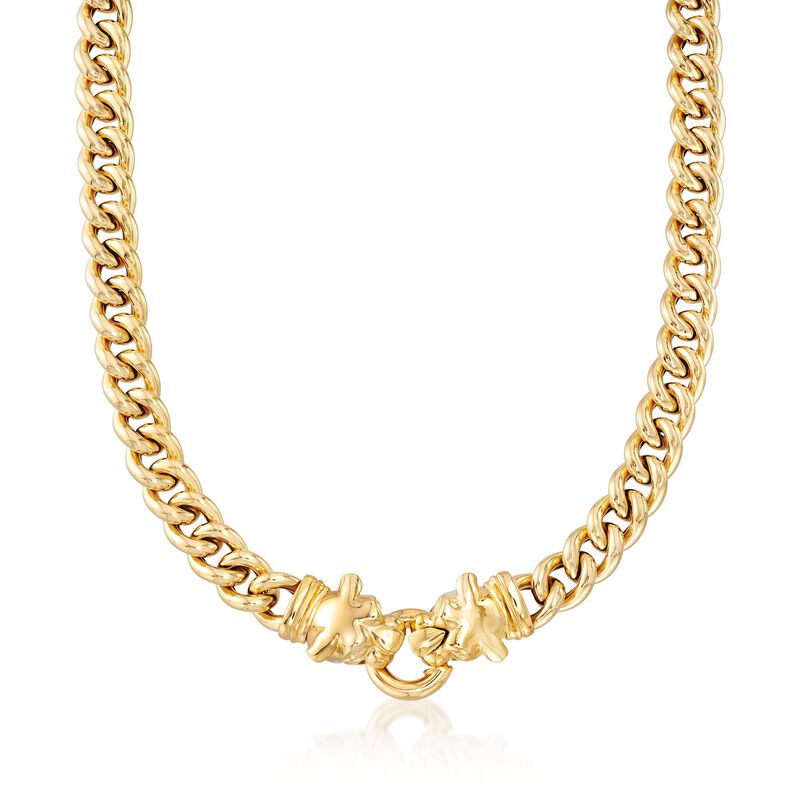 Italian 18kt Gold Over Sterling Double Panther Head Curb-Link Necklace image number 0
