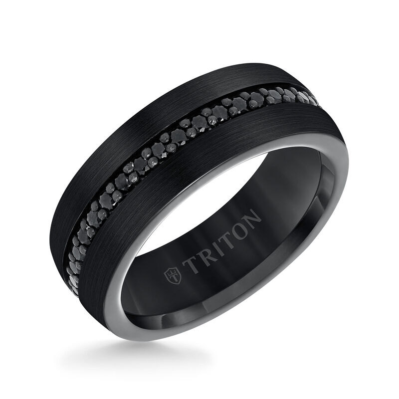 Men's .95 ct. t.w. Black Sapphire Wedding Band in Black Tungsten Carbide image number 1