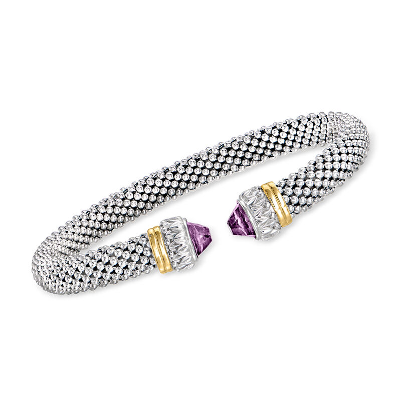 Phillip Gavriel &quot;Popcorn&quot; .60 ct. t.w. Amethyst Cuff Bracelet in Sterling Silver with 18kt Yellow Gold. 7&quot; image number 0