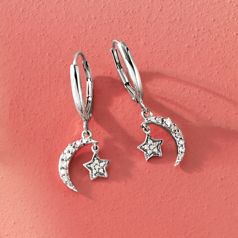 .20 ct. t.w. Diamond Star and Moon Drop Earrings in Sterling Silver image number 1