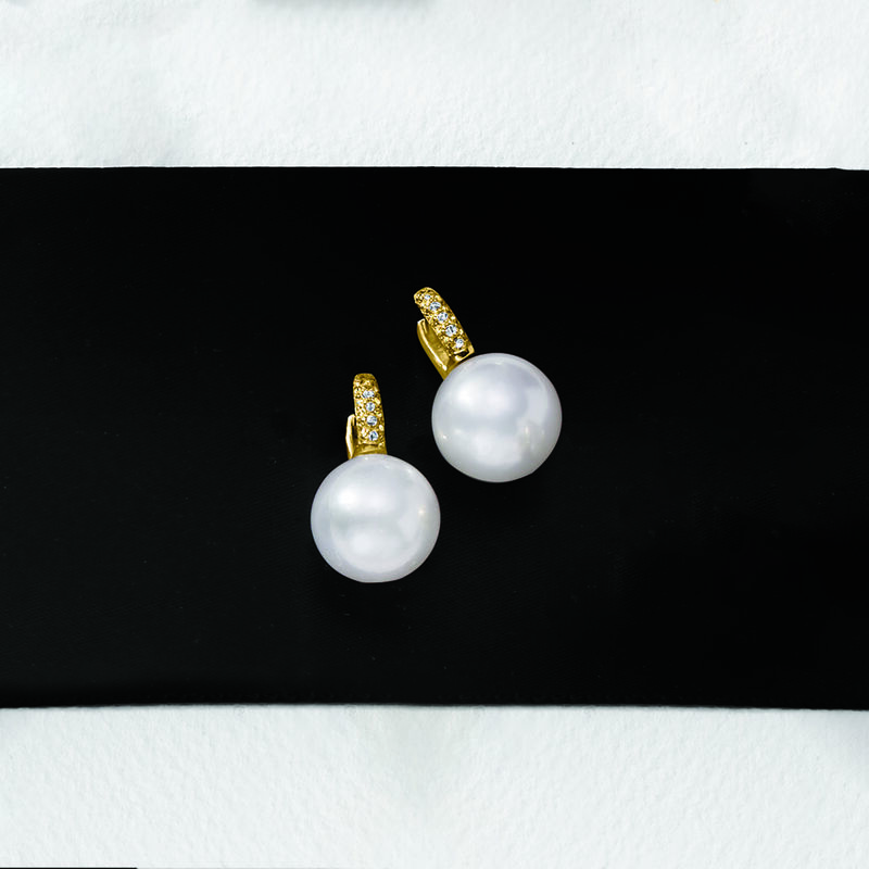 12-13mm Cultured South Sea Pearl and .16 ct. t.w. Diamond Earrings in 18kt Yellow Gold image number 5