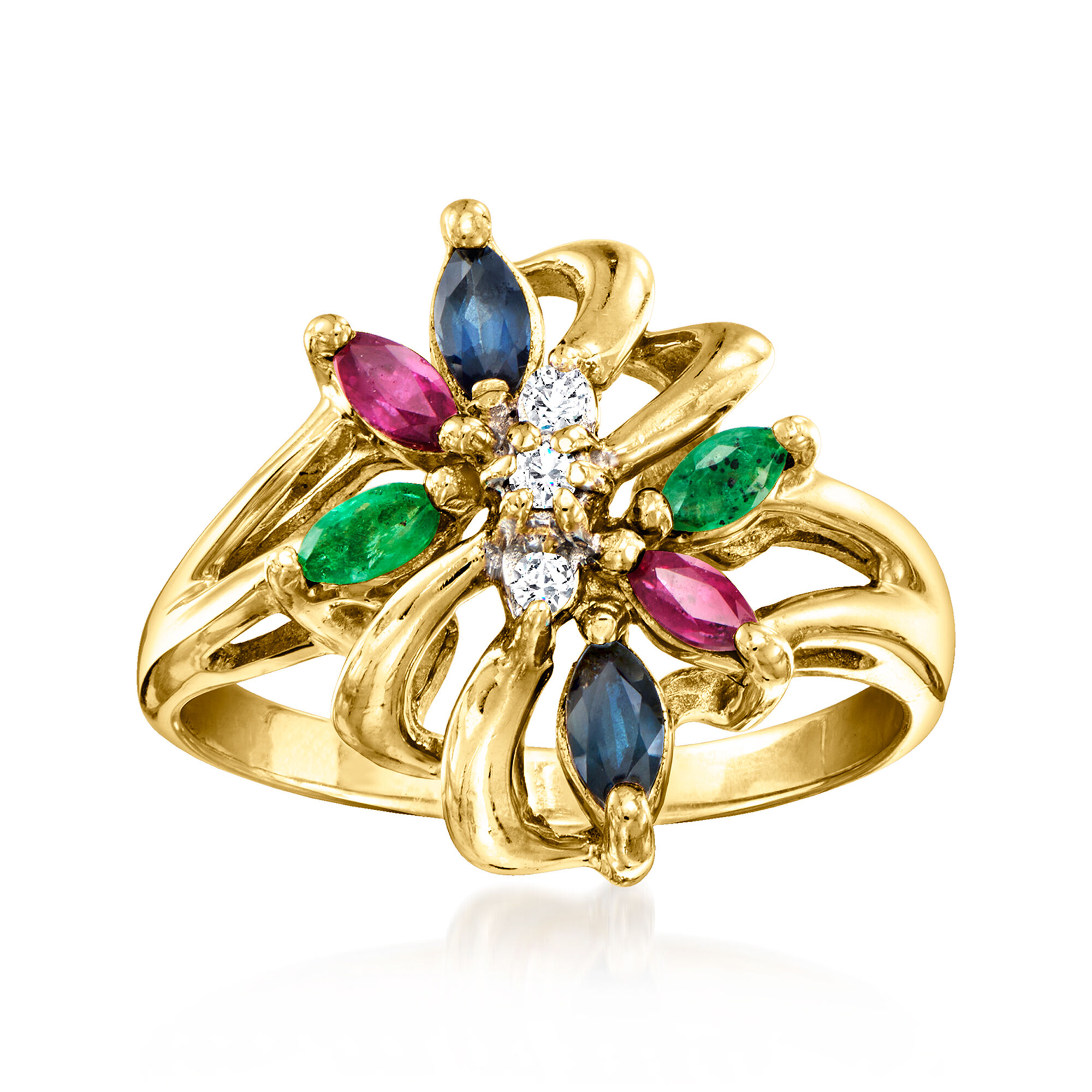 C. 1980 Vintage .50 ct. t.w. Multi-Gemstone Swirl Ring with
