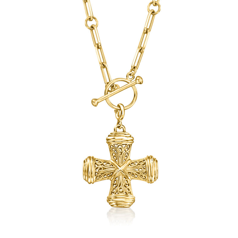14kt Yellow Gold-Plated Filigree Cross Charm  image number 2