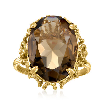 C. 1980 Vintage 8.95 Carat Smoky Quartz Ring in 10kt Yellow Gold
