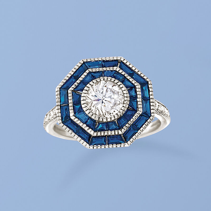 1.60 ct. t.w. Simulated Sapphire and 1.05 ct. t.w. CZ Ring in Sterling Silver image number 3