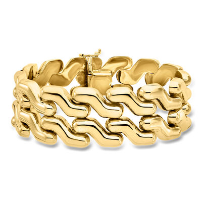 C. 1980 Vintage 14kt Yellow Gold Wide Fancy-Link Bracelet