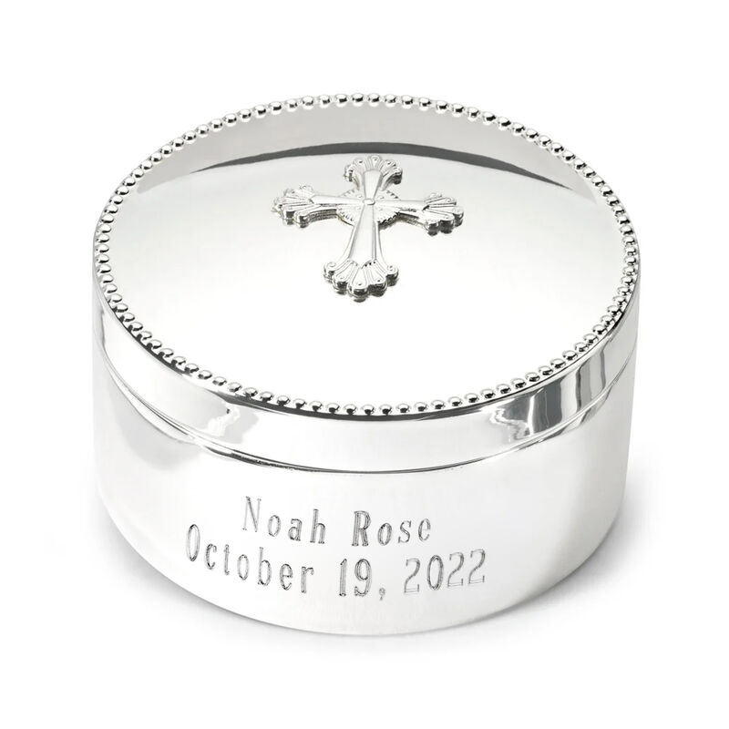 Name and Date - Reed & Barton "Abbey Cross" Silver Plate Personalized Rosary Box  image number 0