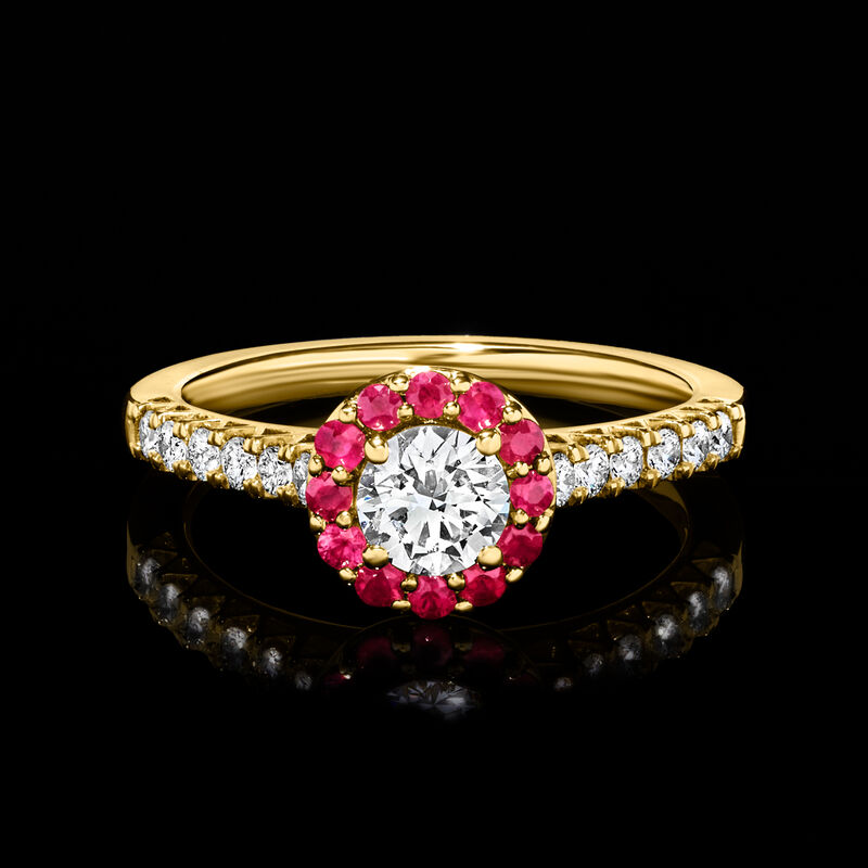 .75 ct. t.w. Lab-Grown Diamond Ring with .20 ct. t.w. Rubies in 14kt Yellow Gold image number 3