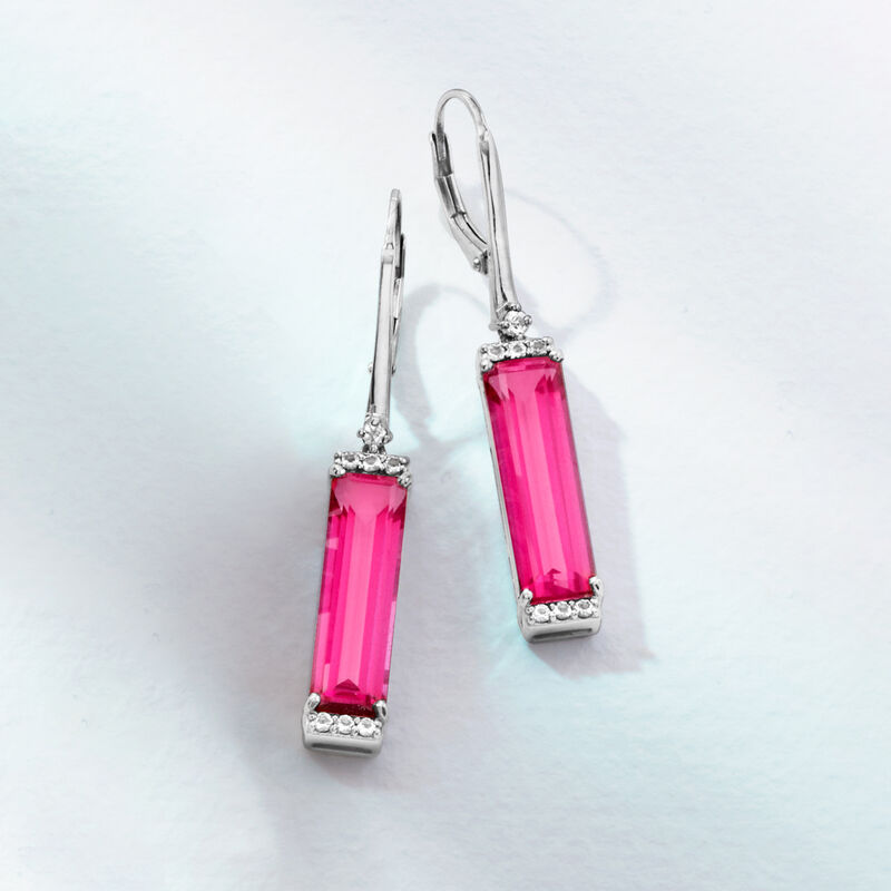 12.29 ct. t.w. Pink and White Topaz Drop Earrings in Sterling Silver image number 5