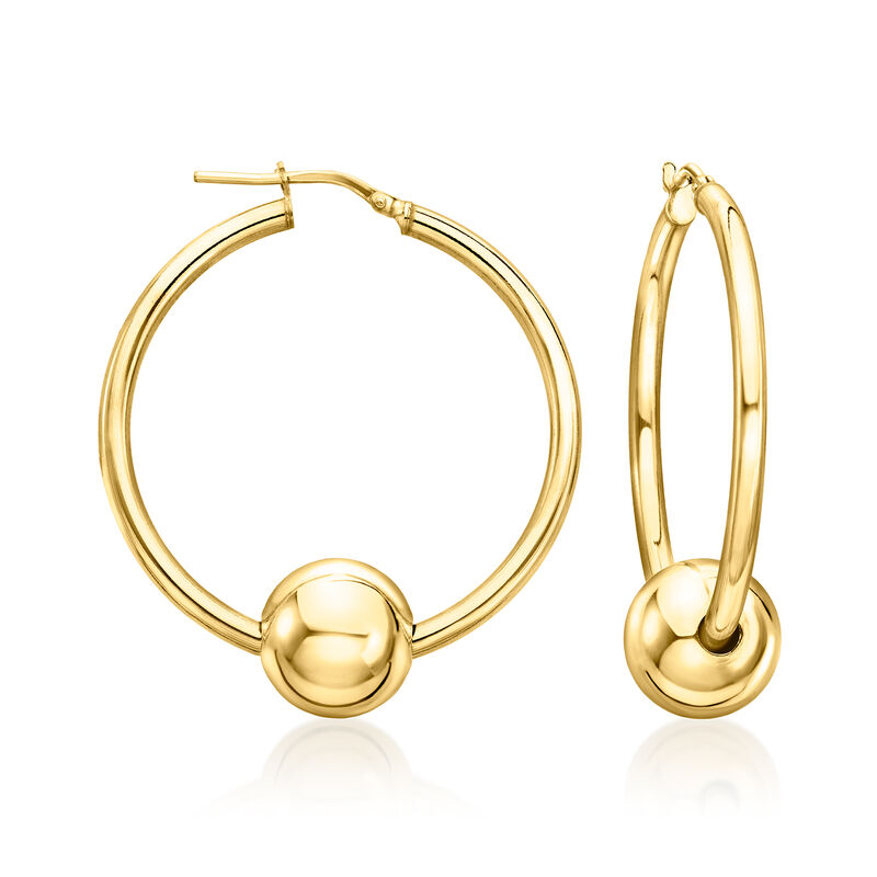 Italian 18kt Gold Over Sterling Removable Bead Hoop Earrings. 1 5/8&quot; image number 0