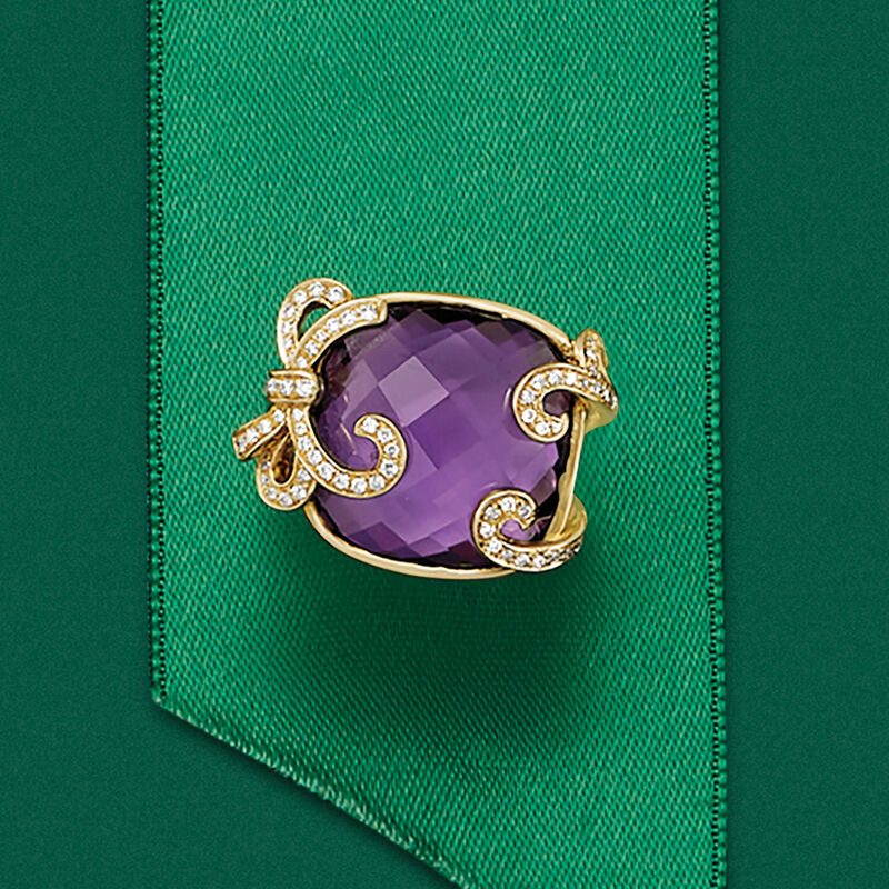18.30 Carat Amethyst and .25 ct. t.w. Diamond Ring in 14kt Yellow Gold image number 4