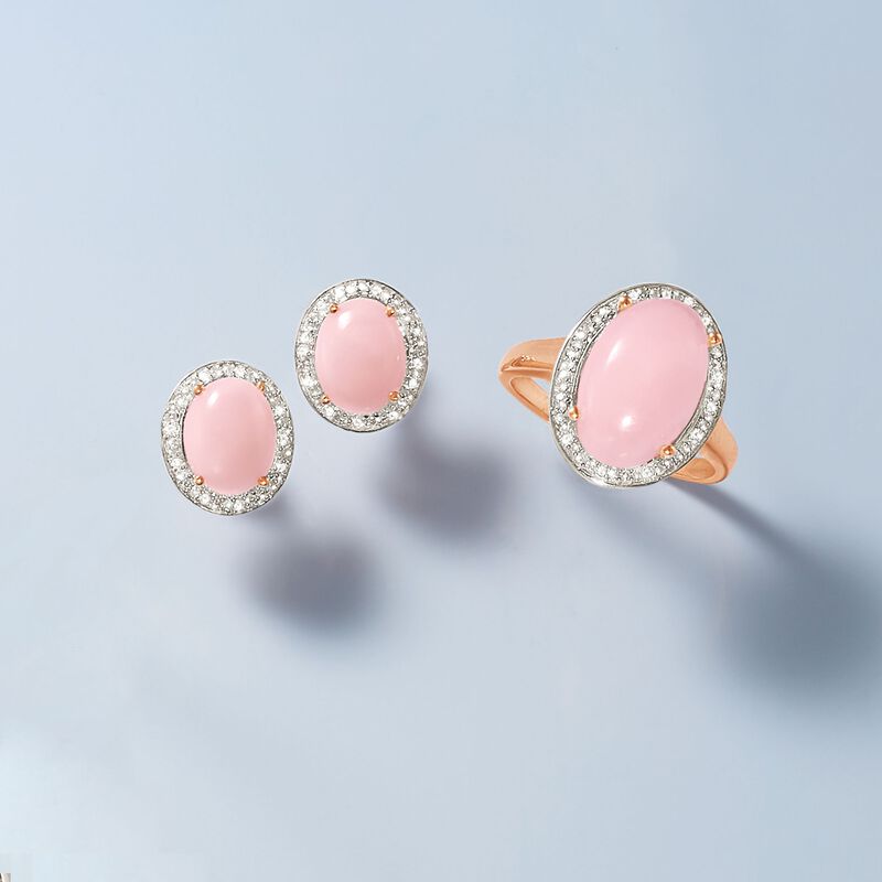 Pink Opal and .14 ct. t.w. Diamond Ring in 14kt Rose Gold image number 3