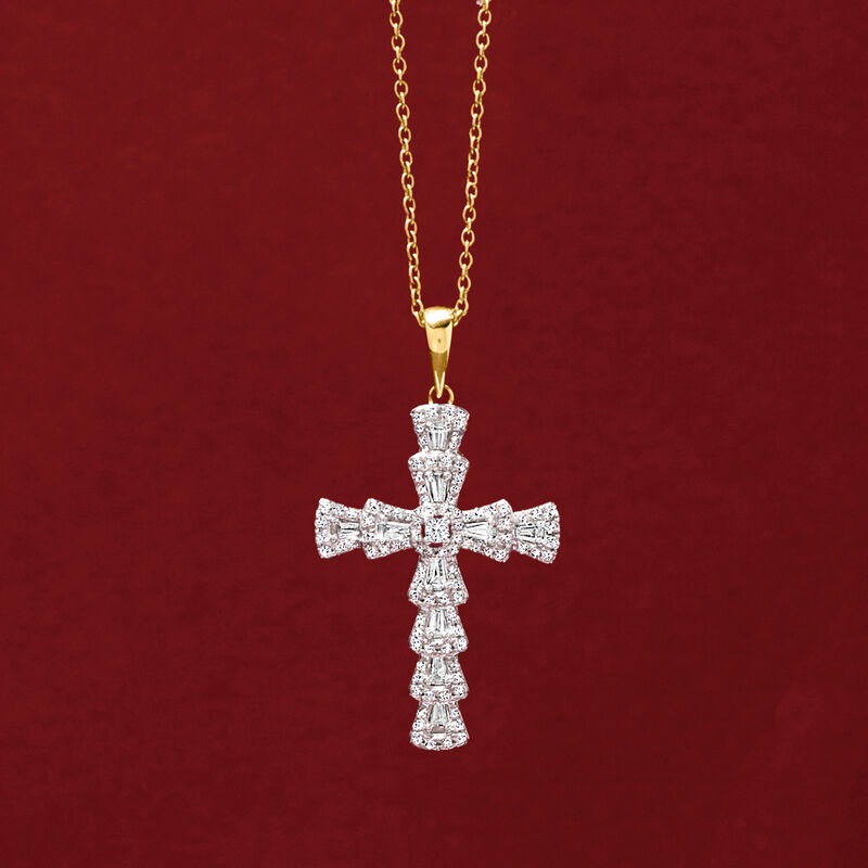 .25 ct. t.w. Diamond Flared Cross Pendant Necklace in 14kt Yellow Gold image number 2