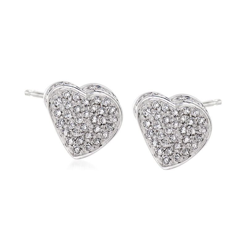 C. 1980 Vintage .90 ct. t.w. Diamond Heart Earrings in 18kt White Gold image number 0