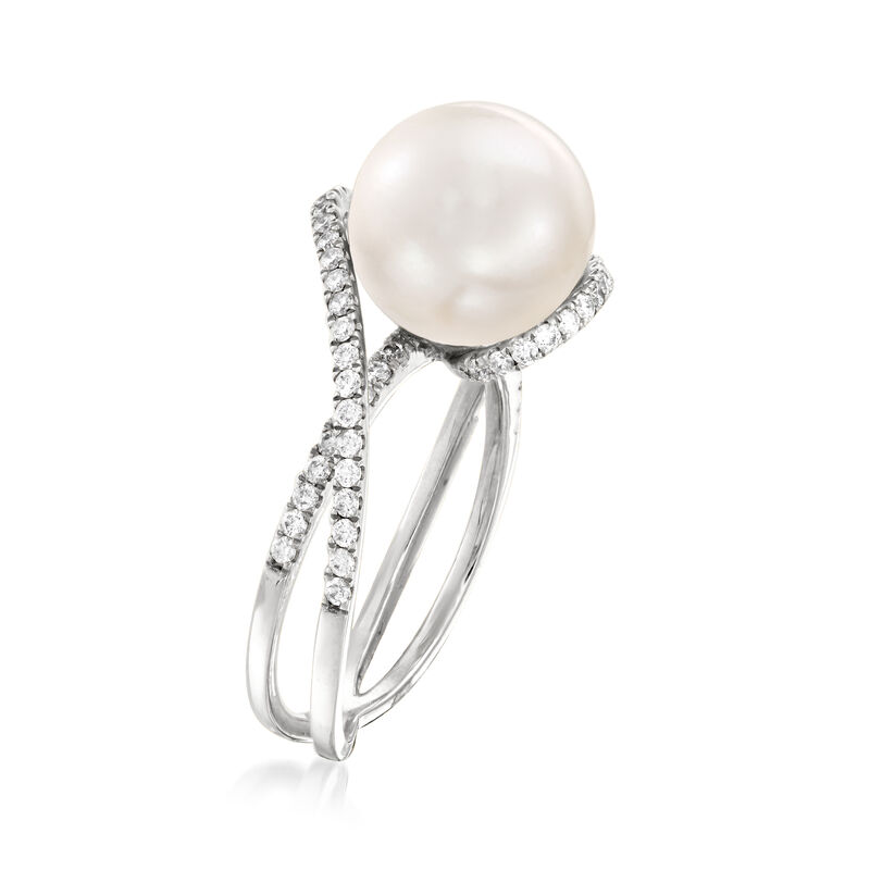 10-11mm Cultured South Sea Pearl and .42 ct. t.w. Diamond Ring in 18kt White Gold image number 2